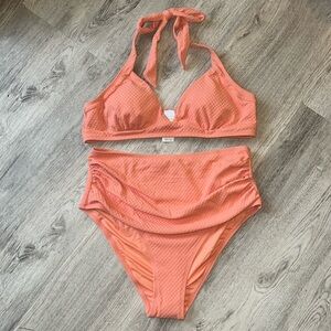NWOT Cupshe ✨ Peach High Waisted Bikini Sz L